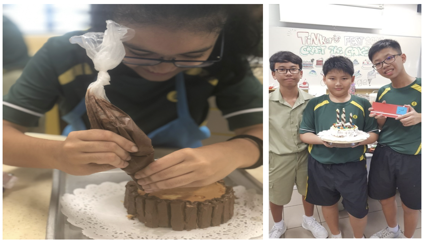 Students creating and showcasing cake for Tinkers’ Fest Craft Cake challenge